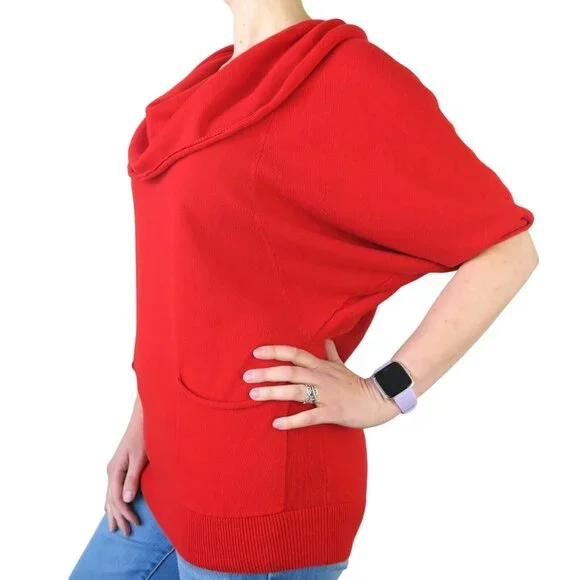 Vince Camuto Red Cowl Neck Sweater – Dolman Sleeves, Pockets, Women’s M - Picture 1 of 7
